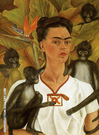Self Portrait with Monkeys 1943 by Frida Kahlo | Oil Painting Reproduction