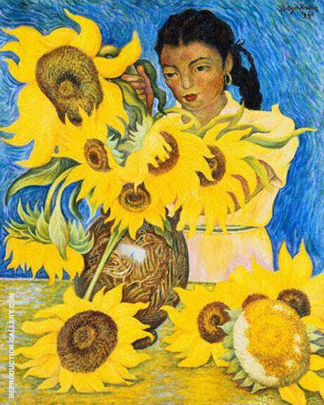 Muchacha Con Girasoles (Sunflowers) | Oil Painting Reproduction