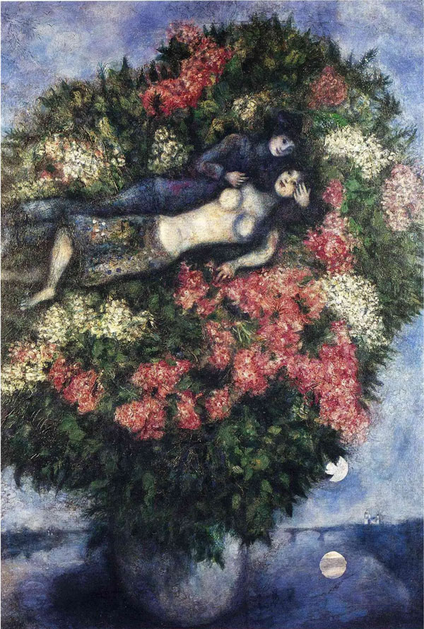 Lovers in the Lilacs, 1930 by Marc Chagall | Oil Painting Reproduction