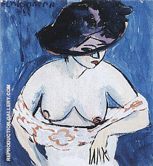 Female Nude with Hat 1911 by Ernst Kirchner | Oil Painting Reproduction