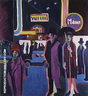 Street Scene at Night c1926 by Ernst Kirchner | Oil Painting Reproduction