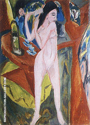 Nude Combing her Hair 1913 by Ernst Kirchner | Oil Painting Reproduction
