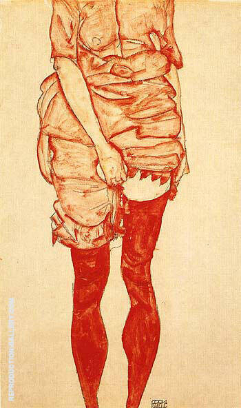 Standing Woman in Red, 1913 by Egon Schiele | Oil Painting Reproduction