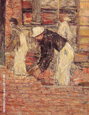 Bricklayers c1900 by Childe Hassam | Oil Painting Reproduction