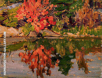 Red Trees Reflected in Lake 1913 | Oil Painting Reproduction