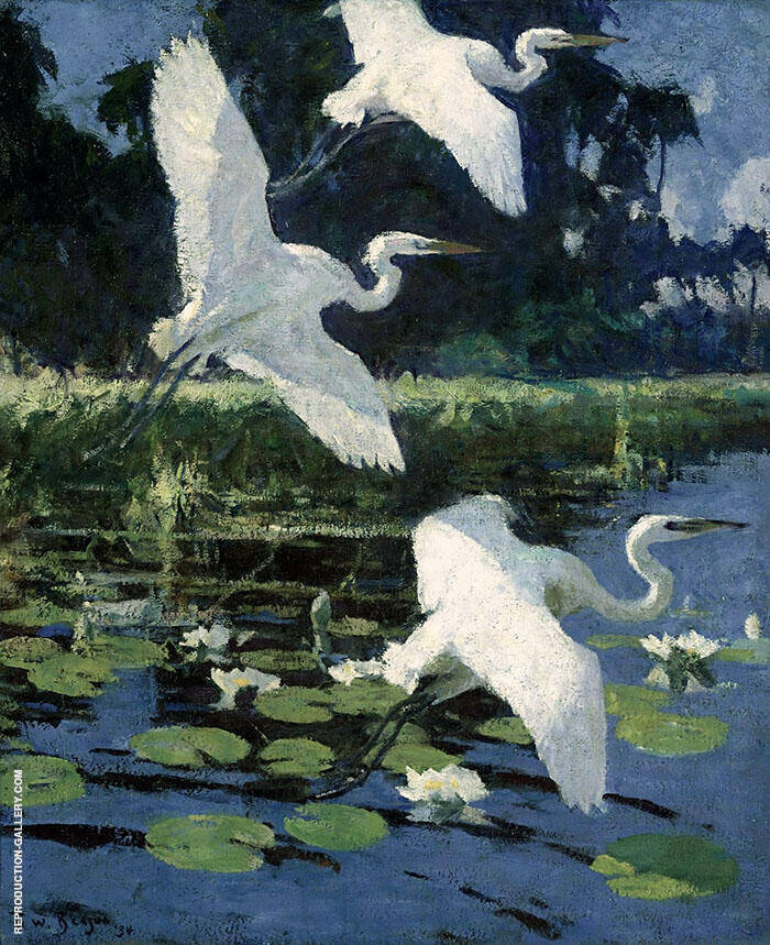 Herons and Lilies 1934 by Frank Weston Benson | Oil Painting Reproduction