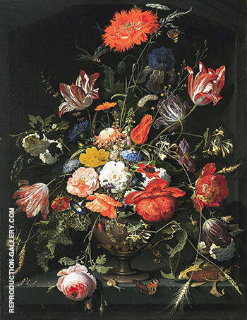 Flowers in a Metal Vase in a Niche circa 1670 | Oil Painting Reproduction
