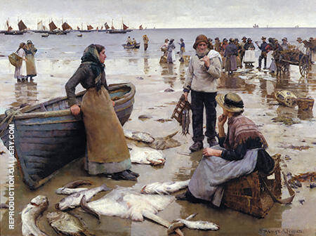 A Fish Sale on a Cornish Beach 1885 | Oil Painting Reproduction