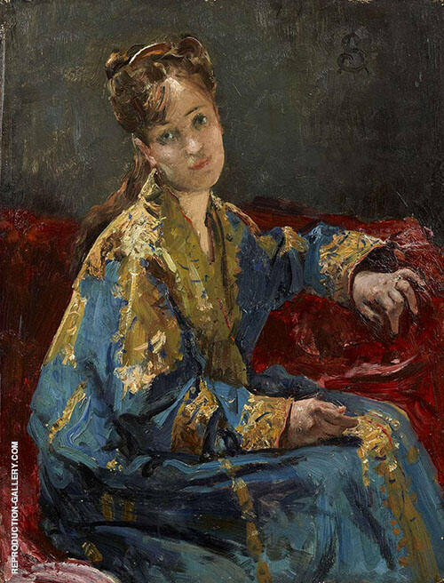 Girl Wearing a Kimono 1872 by Alfred Stevens | Oil Painting Reproduction