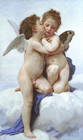 First Kiss, Amor and Psyche, Children 1890 By William-Adolphe Bouguereau