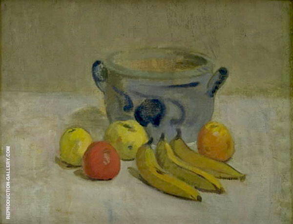 Still Life with Grey Jar Apples and Bananas | Oil Painting Reproduction