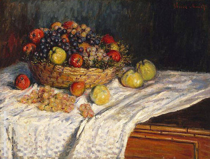 Basket with Apples and Grapes 2879 | Oil Painting Reproduction