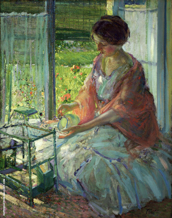 The Green Cage by Richard Emil Miller | Oil Painting Reproduction