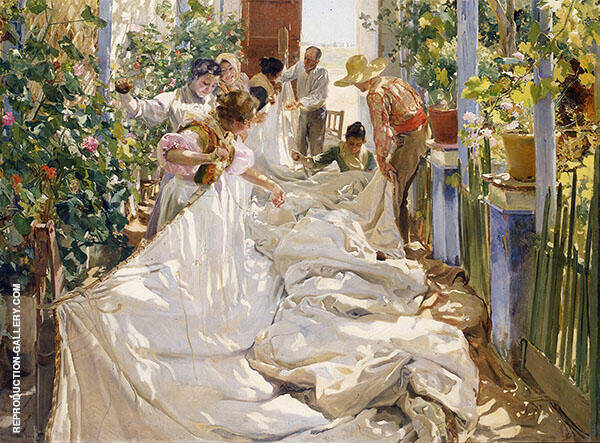 Sewing the Sail 1896 by Joaquin Sorolla | Oil Painting Reproduction