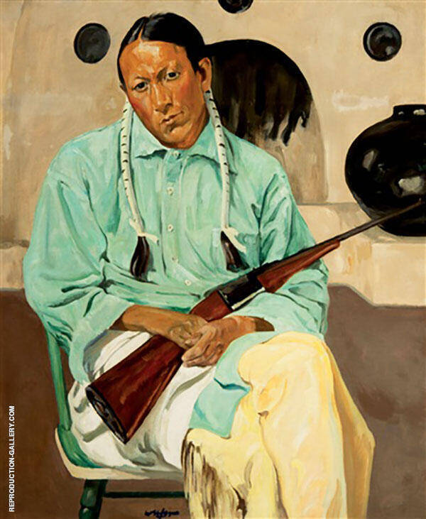 Frank Archuleta Taos Indian with Rifle | Oil Painting Reproduction