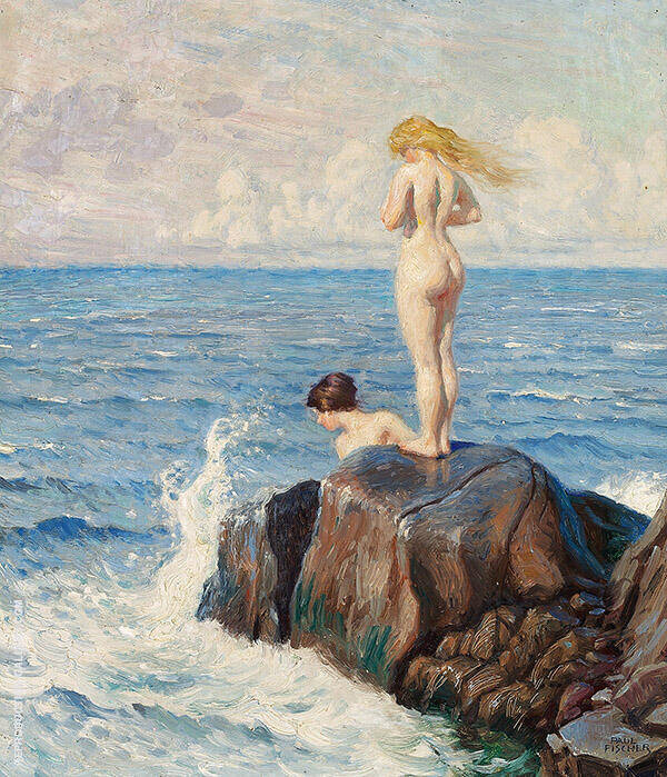 Young Women Bathing from The Cliffs | Oil Painting Reproduction
