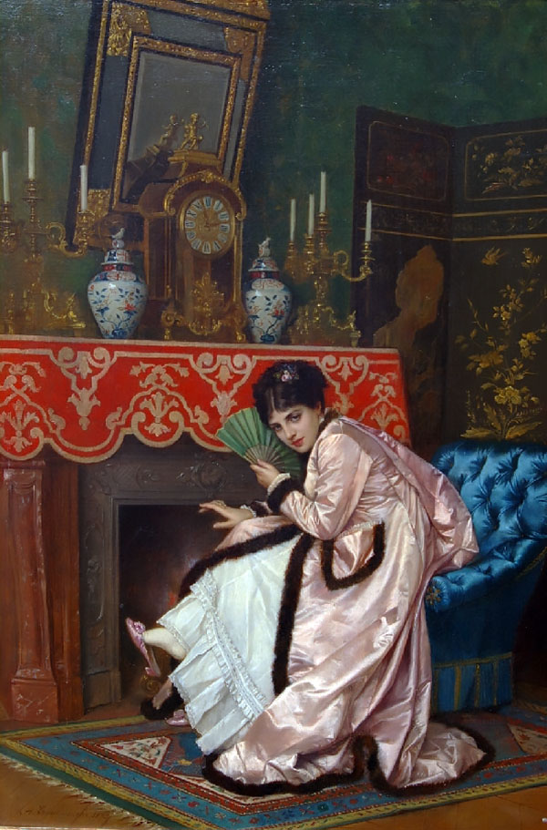 Fireside Reflections by Auguste Toulemouche | Oil Painting Reproduction