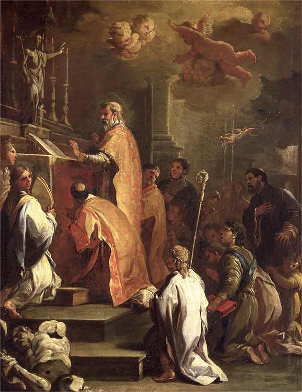 The Mass of St Gregory by Luca Giordano | Oil Painting Reproduction