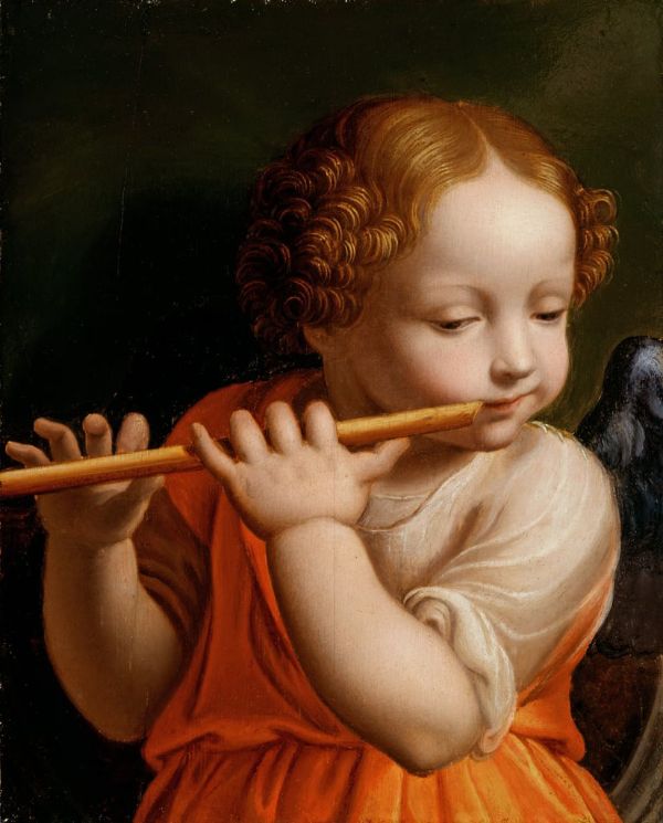 Child Angel playing a Flute c1500 | Oil Painting Reproduction