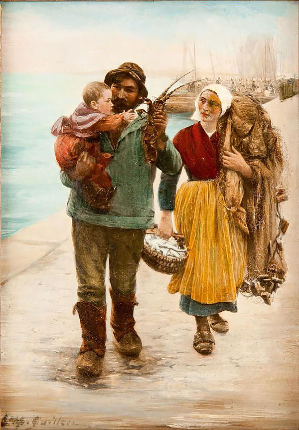 A Fisherman and his Family by Alfred Guillou | Oil Painting Reproduction