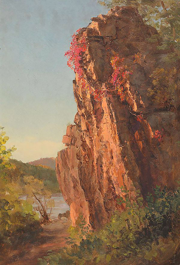 Landscape with Large Rock Possibly North Carolina | Oil Painting Reproduction