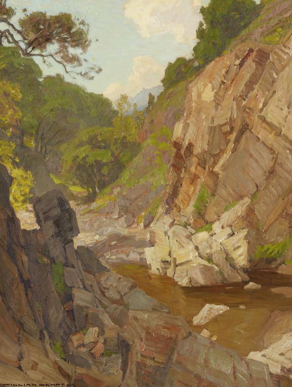 A Pool Beneath Canyon Walls by William Wendt | Oil Painting Reproduction