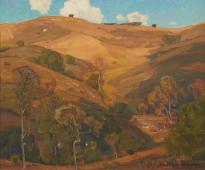 Oaks in a Rolling Hills Landscape By William Wendt