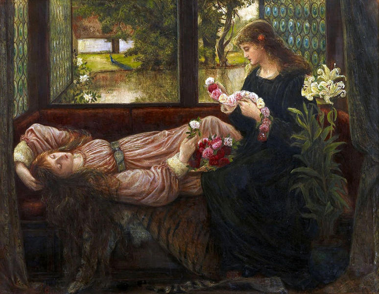 A Wreath of Roses by Marie Spartali Stillman | Oil Painting Reproduction