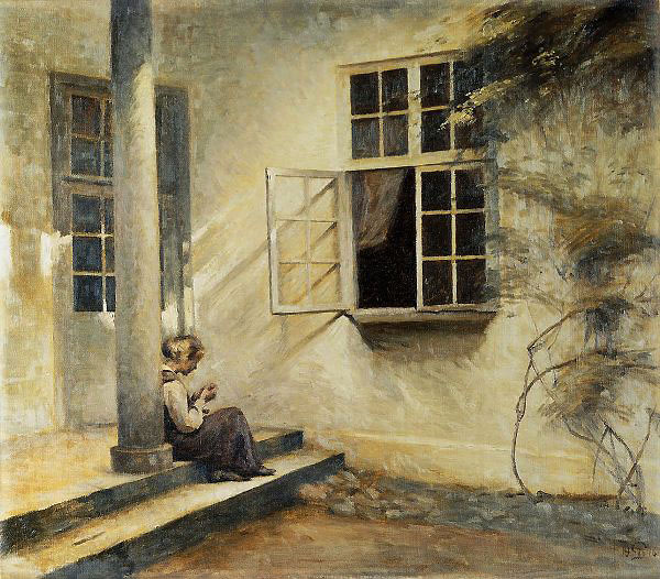 A Girl Sitting on a Porch Liselund | Oil Painting Reproduction
