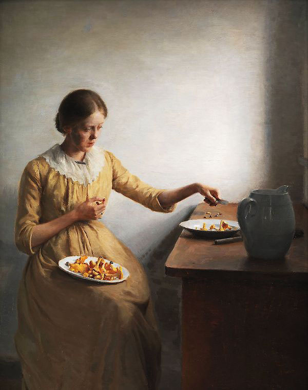 A Young Girl Preparing Chanterelles 1892 | Oil Painting Reproduction