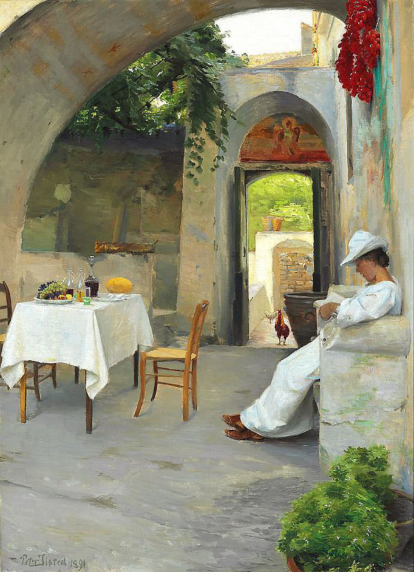 Before Lunch Woman Reading in a Shady Loggia 1891 | Oil Painting Reproduction