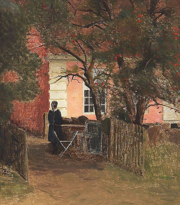 Exterior with Girl at Garden Table 1904 | Oil Painting Reproduction