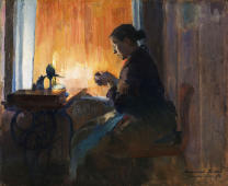 By Lamp Light 1890 By Harriet Backer
