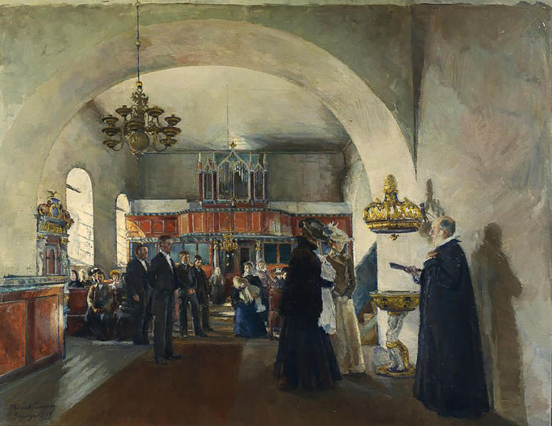 Christening in Stange Church 1899 | Oil Painting Reproduction