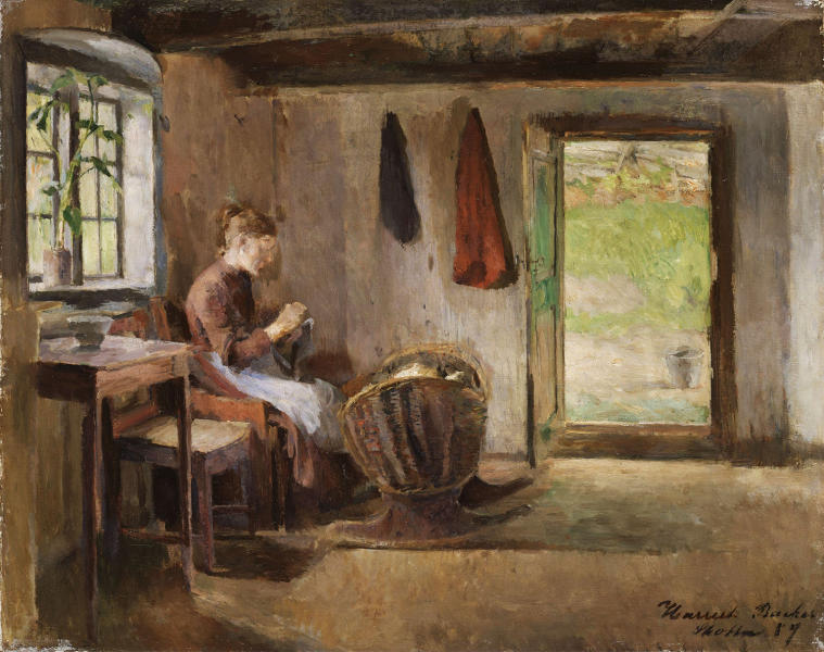 Farm Interior in Baerum 1887 by Harriet Backer | Oil Painting Reproduction