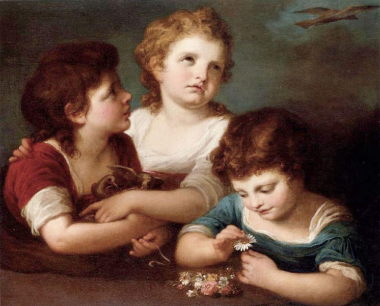 Children With A Bird's Nest And Flowers | Oil Painting Reproduction