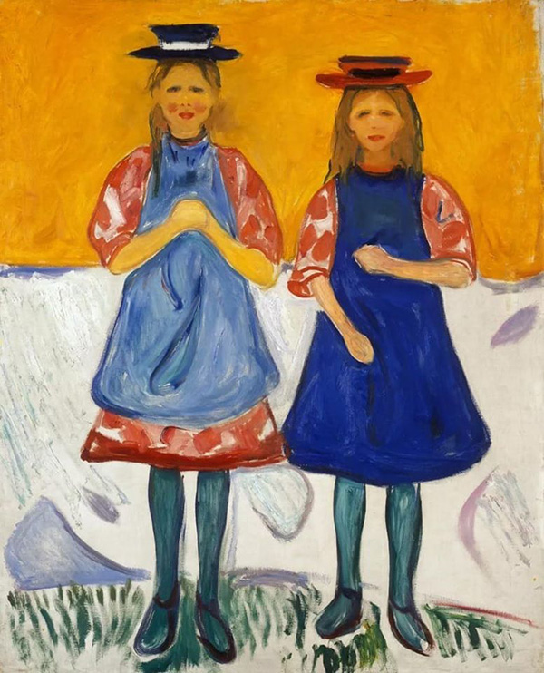 Two Little Girls with Blue Aprons | Oil Painting Reproduction