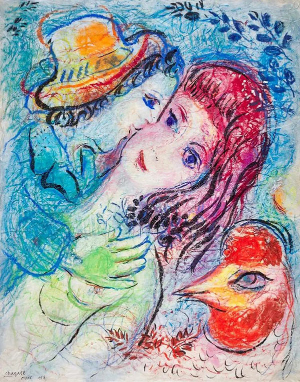 Couple and Cockrell by Marc Chagall | Oil Painting Reproduction