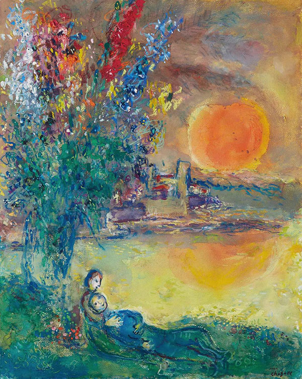 Red Moon at Cap Antibes 1969 by Marc Chagall | Oil Painting Reproduction