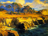 Gold Rimmed Rocks and Sea By Franz Bischoff