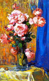 Roses in a Tall Glass By Franz Bischoff