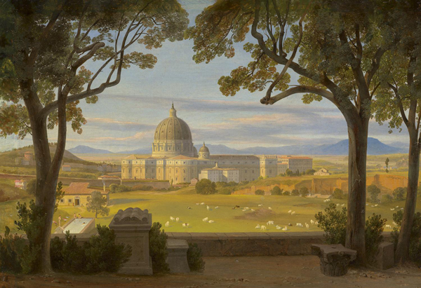 View from the Villa Doria Pamphili to Saint Peter's Basilica in Rome 1850 | Oil Painting Reproduction