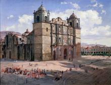 View of the Cathedral of Oaxaca Mexico By Jose Maria Velasco