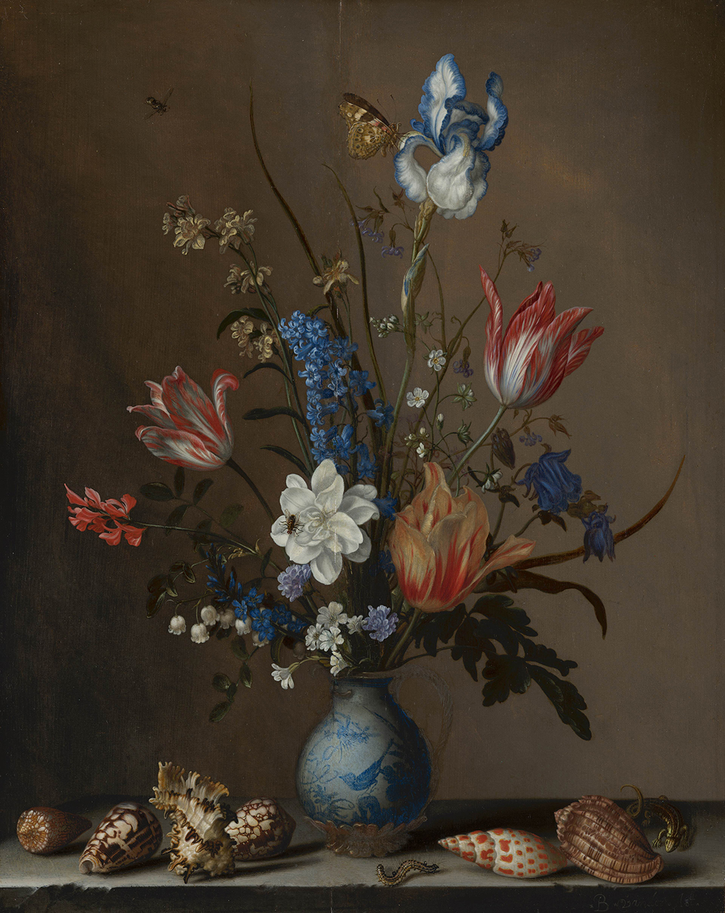 Flowers in a Wan Li Vase with Shells c1640 By Balthasar van der Ast