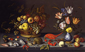 Still Life with Fruit and Flowers 1620 By Balthasar van der Ast