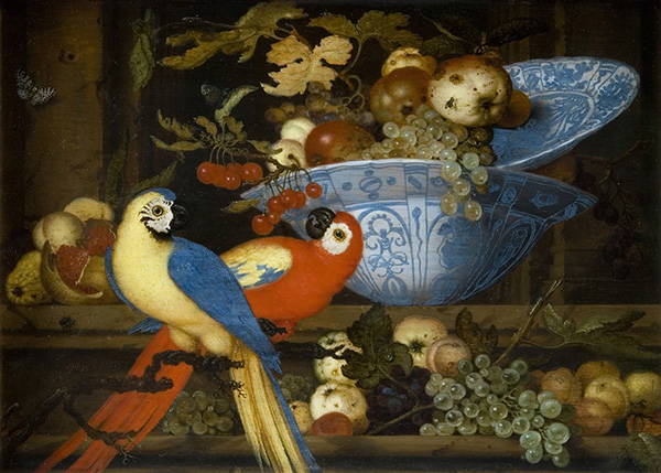 Fruit Still Life with Two Parrots | Oil Painting Reproduction