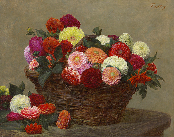 Basket of Dahlias by Henri Fantin-Latour | Oil Painting Reproduction