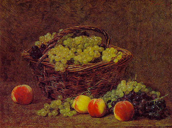 Basket of White Grapes and Peaches | Oil Painting Reproduction