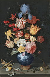 Flower Still Life with Shell and Insects By Balthasar van der Ast