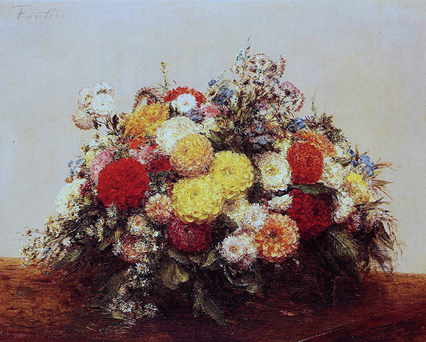 Large Vase of Dahlias and Assorted Flowers | Oil Painting Reproduction